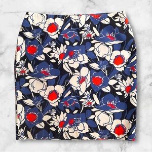 Talbots Floral Print Women's Pencil Skirt - Blue and Red Sz 14P, 016